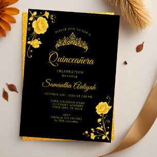 Elegante Goldene Florale Schwarz und Gold Quincean Einladung