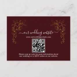 Elegante Goldene Florale Tiefburgunder QR-Code Hoc Begleitkarte