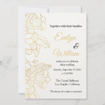 Elegante goldene florale weiße Hochzeitseinladung