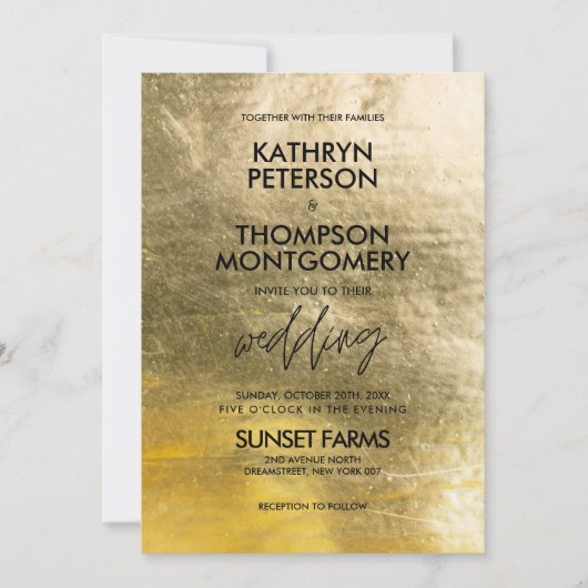 Elegante Goldene Foil Hochzeit Einladung (Vorderseite)