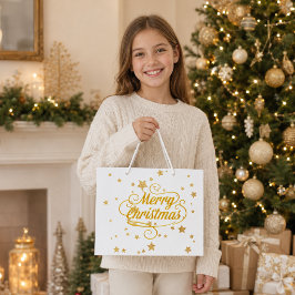 Elegante Goldene Frohe Weihnachtssterne Große Geschenktüte