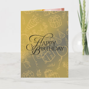 Elegante goldene Geburtstagskarte mit Ballons und Karte