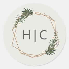 Elegante goldene geometrische Moderne Monogramm-Ho Runder Aufkleber