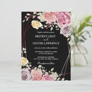 Elegante goldene geometrische rosa Blush-Blumenhoc Einladung