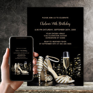 Elegante goldene gestreifte High Heels Geburtstag Einladung