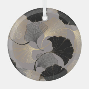 Elegante goldene Ginkgo, vintage Hintergrund. Ornament Aus Glas