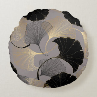 Elegante goldene Ginkgo, vintage Hintergrund. Rundes Kissen
