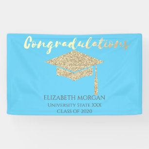 Elegante goldene Glitter-Abschlusskappe, blaue Gra Banner