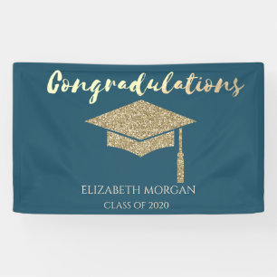 Elegante goldene Glitter-Abschlussmütze, Abschluss Banner
