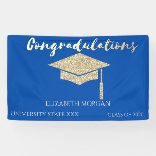 Elegante goldene Glitter-Abschlussmütze,blauer Abs Banner