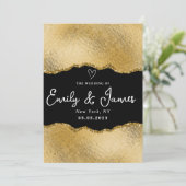 elegante Goldene Glitzer Hochzeit Einladung (Stehend Vorderseite)