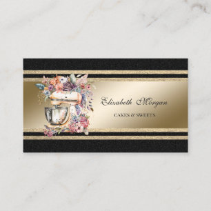 Elegante goldene glitzernde Streifen Schwarze Blum Visitenkarte