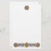 Elegante Goldene Grenze mit blauem Blätter Maggior Briefpapier (Vorne/Hinten)