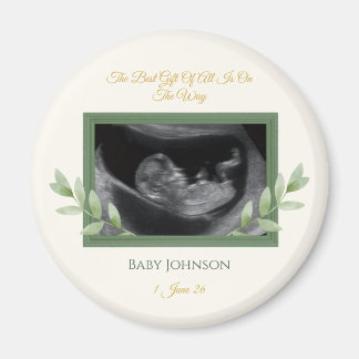 Elegante goldene Grün-Weihnachts-Baby-Ankündigung Magnet