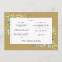 Elegante goldene Grüne Hochzeitsdetails Informatio