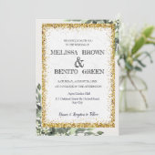 Elegante goldene Grüne Wasserfarbenhochzeit Einladung (Stehend Vorderseite)