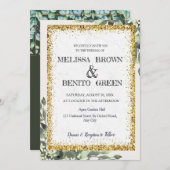 Elegante goldene Grüne Wasserfarbenhochzeit Einladung (Vorne/Hinten)