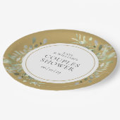 Elegante Goldene Grünzeug-Hochzeitsdusche für Paar Pappteller (Schrägansicht)