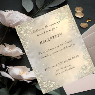 Elegante goldene Herzen Spitze Hochzeitsempfang Einladung