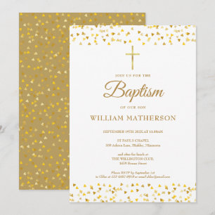 Elegante goldene Herzen Taufe  Einladung