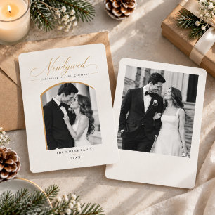 Elegante Goldene Hochzeit-Christmas Zwei-Foto-Kart Feiertagskarte