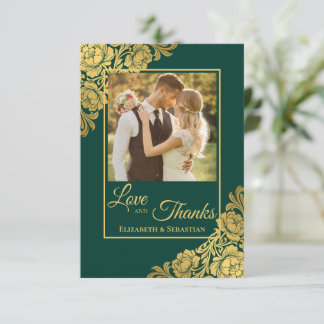 Elegante goldene Hochzeit mit floralem Design Dankeskarte