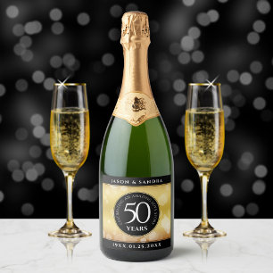 Elegante goldene Hochzeit zum 50. Jubiläum Schaumweinetikett