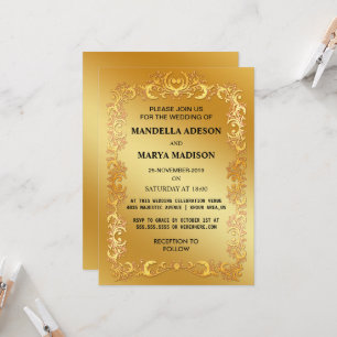 Elegante goldene Hochzeitseinladung mit Ornamenten Einladung
