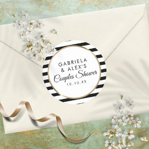 Elegante Goldene Hochzeitseinladung mit schwarzen Runder Aufkleber
