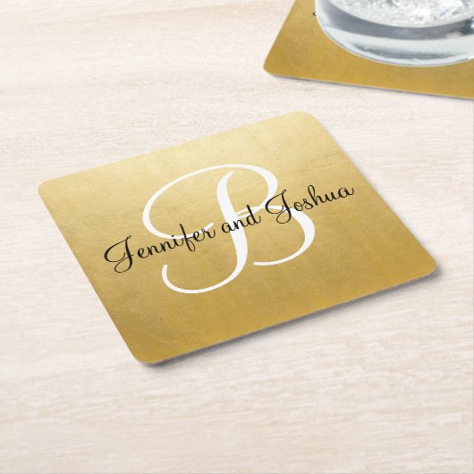 Elegante goldene Hochzeitsfavoriten - Monogramm Rechteckiger Pappuntersetzer (angewinkelt)