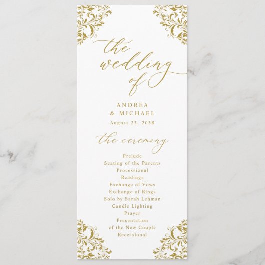 Elegante goldene Hochzeitsprogramme vintage klassi Programm (Vorderseite)