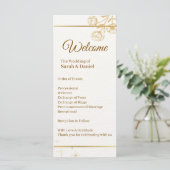 Elegante goldene Hochzeitsprogrammkarte mit floral (Stehend Vorderseite)