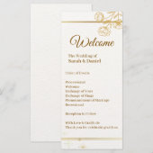 Elegante goldene Hochzeitsprogrammkarte mit floral (Vorne/Hinten)
