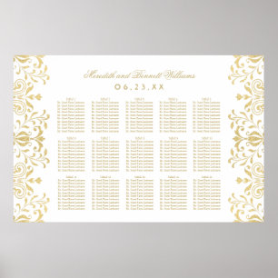 Elegante goldene Hochzeitssitzordnung im Vintage-G Poster