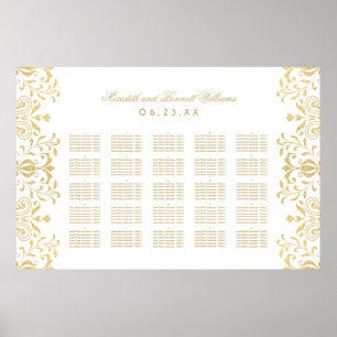 Elegante goldene Hochzeitssitzordnung im Vintage-G Poster