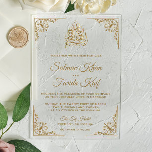 Elegante goldene islamische muslimische Hochzeit Acryleinladungen