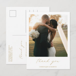 Elegante goldene Kalligrafie-Foto-Hochzeits-Dankes Postkarte