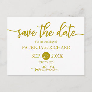 Elegante goldene Kalligrafie Hochzeit Save The Dat Postkarte