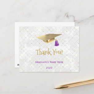 Elegante Goldene Kappe Lila Danke Abschluss Postkarte