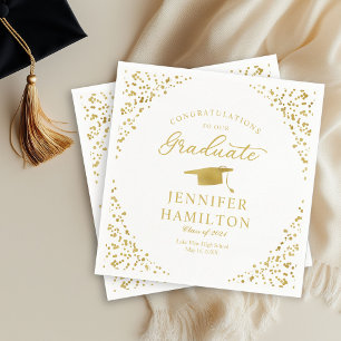 Elegante goldene Konfetti auf weißem Abschluss Serviette