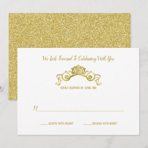 Elegante Goldene Königskrone Hochzeitsantwort Einladung