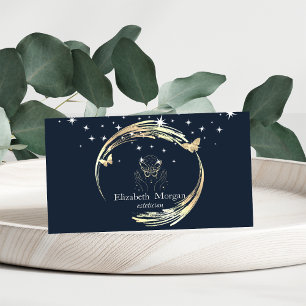 Elegante Goldene Kreise Schmetterlinge Sterne Blau Visitenkarte