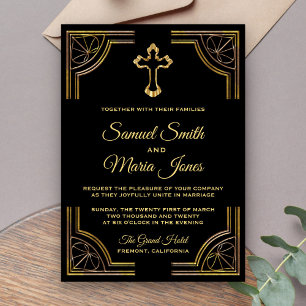 Elegante goldene Kreuz christliche Hochzeitseinlad Einladung