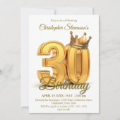 Elegante Goldene Krone 30. Geburtstagsfeier Einladung (Vorderseite)