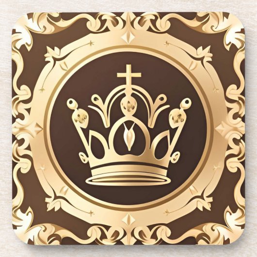 Elegante Goldene Krone Getränkeuntersetzer (Vorderseite)