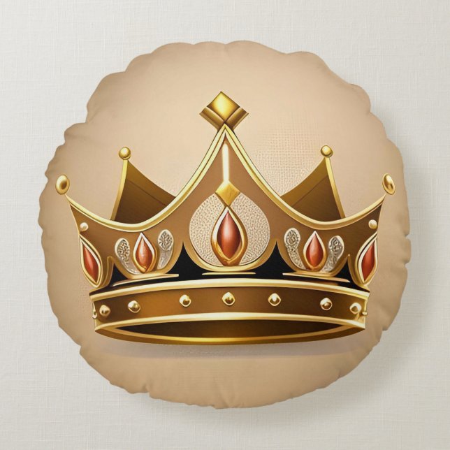 Elegante Goldene Krone Rundes Kissen (Vorderseite)