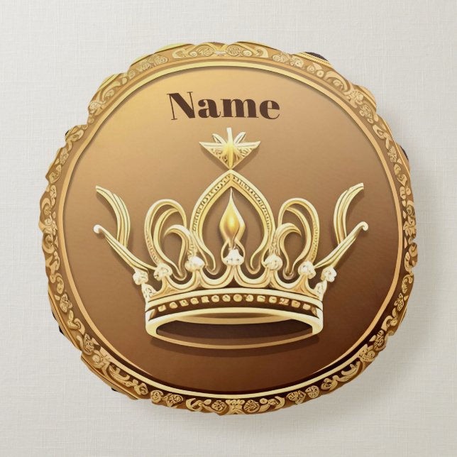 Elegante Goldene Krone Rundes Kissen (Vorderseite)
