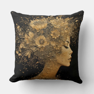 Elegante Goldene Kunst eines Frauenprofils Kissen