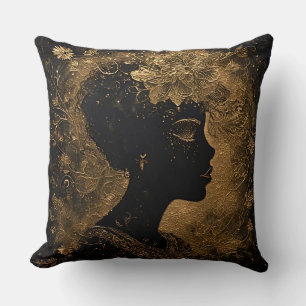 Elegante Goldene Kunst eines Frauenprofils mit Flo Kissen