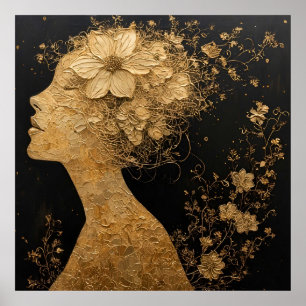 Elegante goldene Kunst eines Frauenprofils Poster